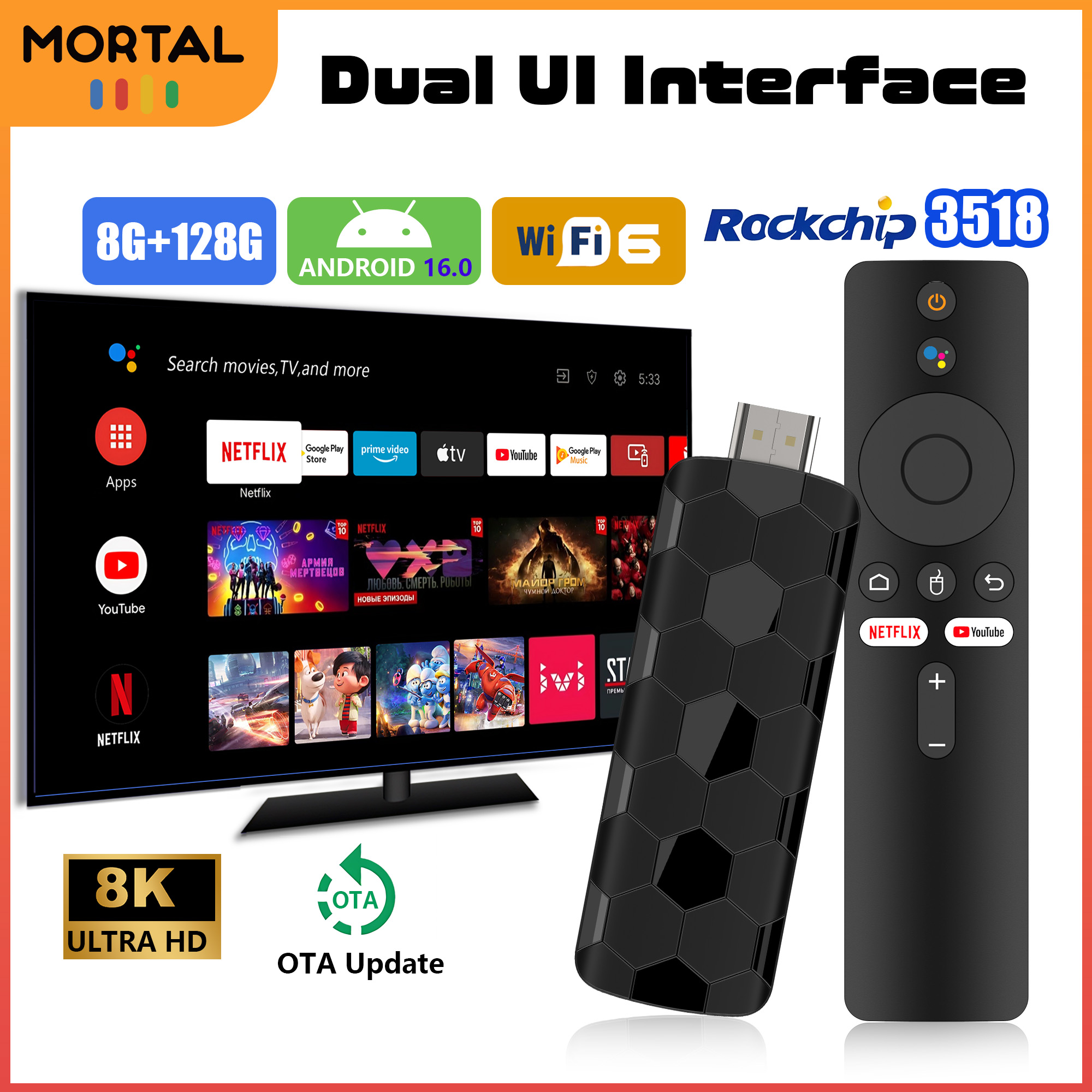 Home Cinema Youtube - Mortal R3+ TV Stick Android 16
